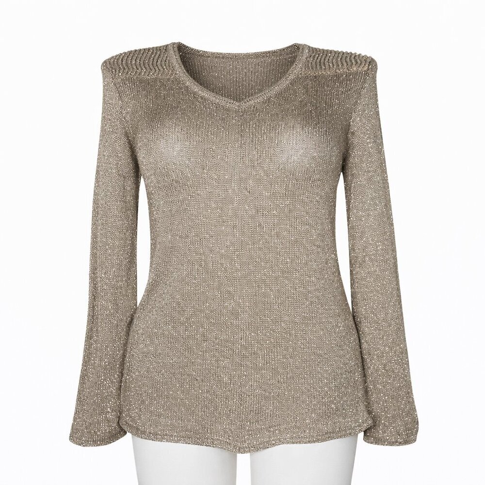 DEMOCRACY Gold Metallic Long Sleeve Sweater Size S